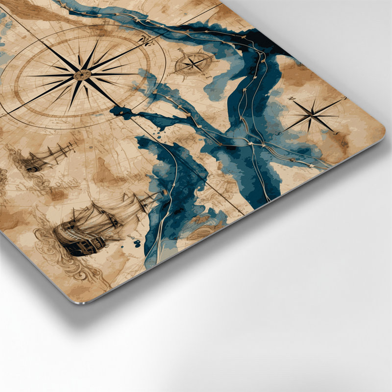 Art nautique brun, "Nautical navigation route", H 20 po x l 30 po