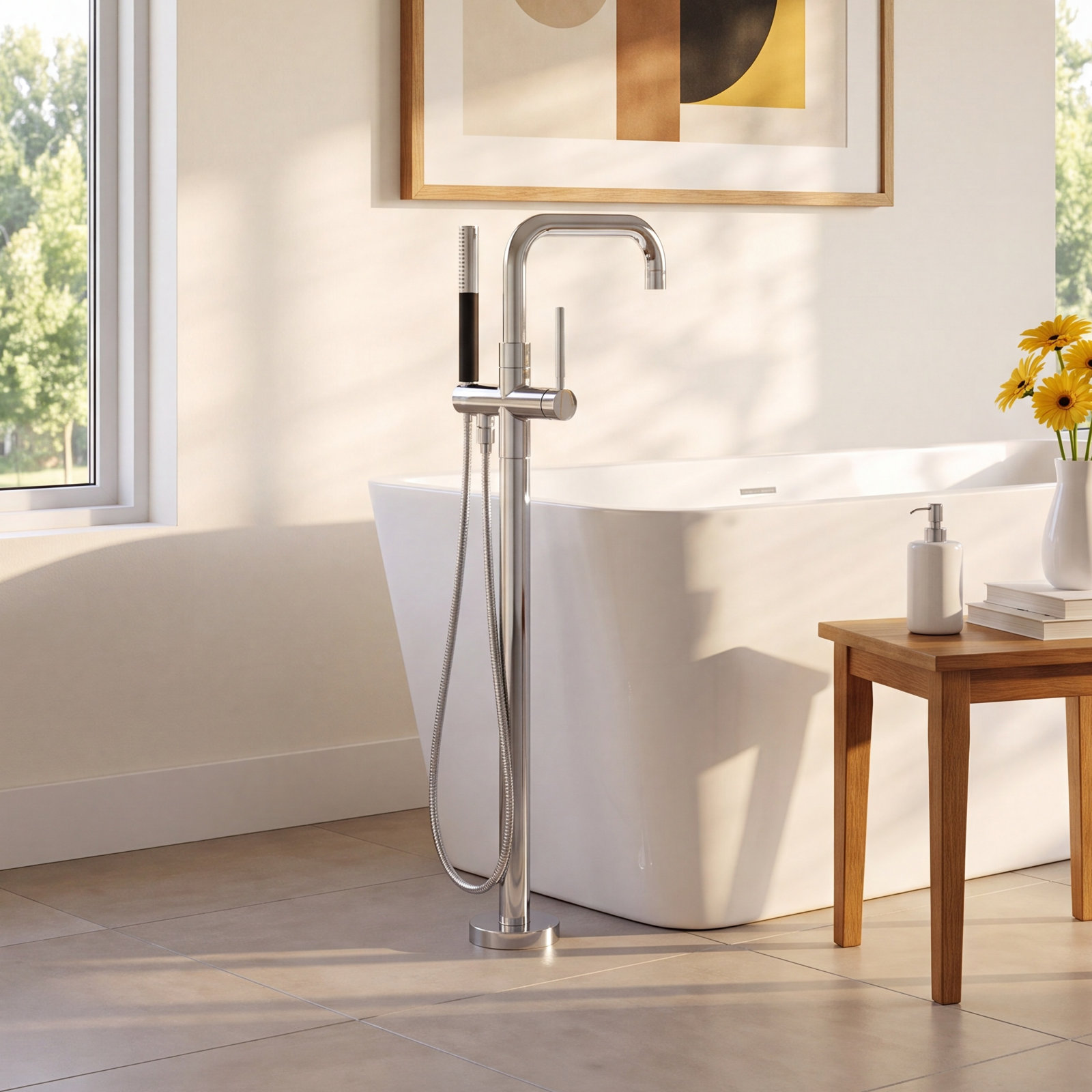 Purist Freestanding Tub Filler Trim with Handshower