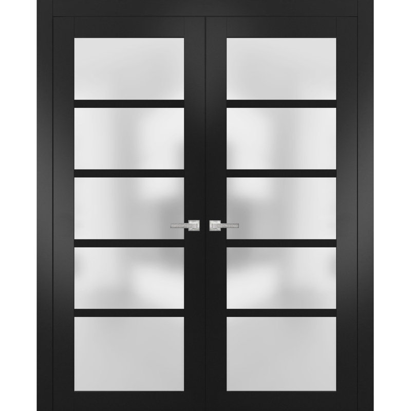 Portes françaises en verre givré Quadro, Noir, 72 po x 80 po