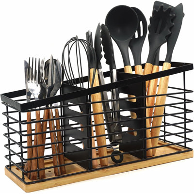 Porte-ustensiles de cuisine en métal noir en bambou Farmhouse
