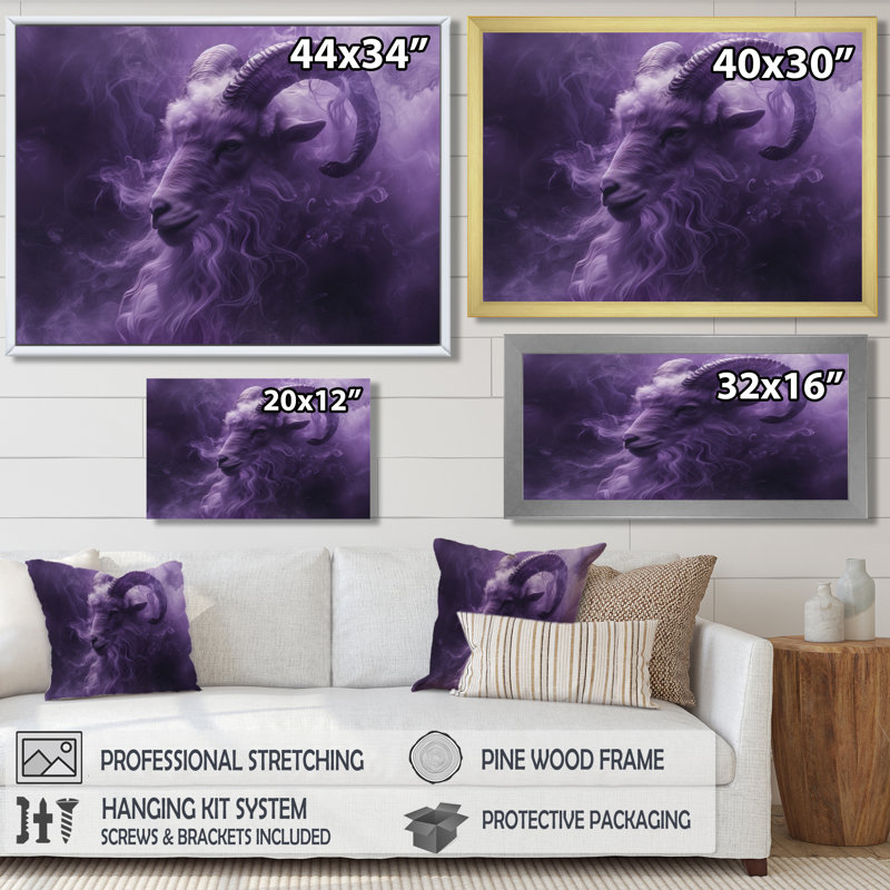 Impression d'art mural mauve, astrologie, ascension du Capricorne, Encadrement argenté, H 16 po x l 32 po x P 1 po