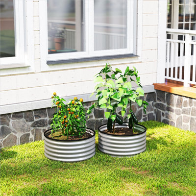 Ensemble de 2 jardinières surélevées en acier galvanisé, argent froid, 35,4 x 35,4 x 16,9 pouces, fond ouvert pour plantes d'extérieur