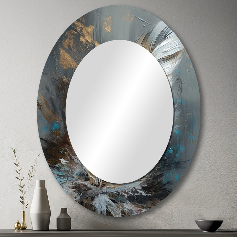 Plume dorée Wanderlust III - miroir mural ovale doré, 43 po x 33 po