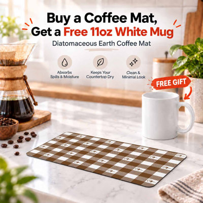 Dish Drying Mat for Kitchen Counter,Brown Buffalo Check Plaid Coffee Bar Mat with Spill Protection for Dishes,Coffee Maker,Hide Stain Rubber Backed Absorbent Draining Mat Under Dish Rack(20*32in)
