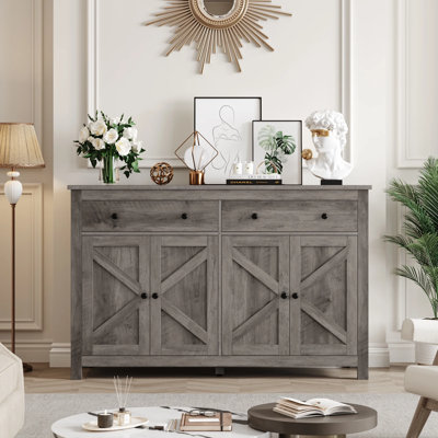 🚪 55" Farmhouse Console Table with Storage - Entryway Cabinet with Drawers & Adjustable Shelves for Hallway, Living Room