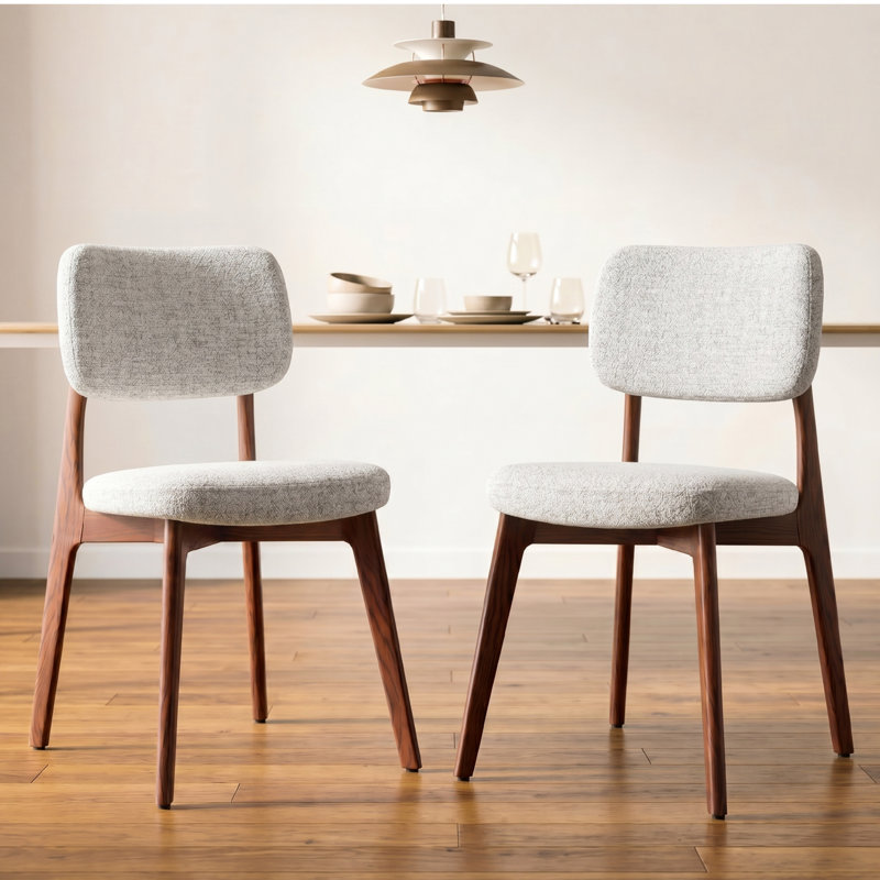 Chaise d'appoint rembourrée en bois massif, Dark Brown Wood, Beige