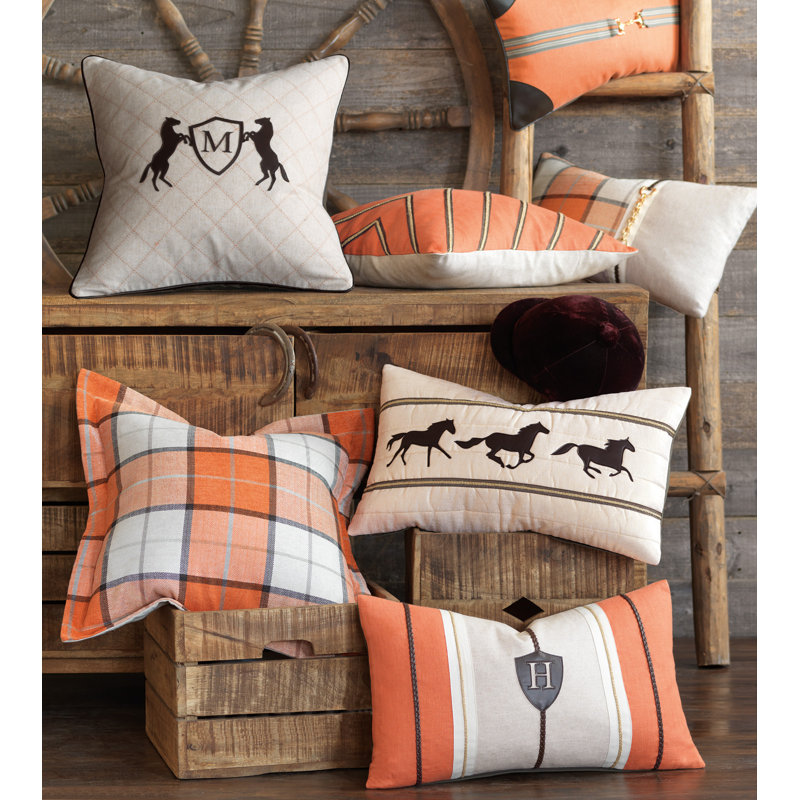 Equestrian Appliqued Down Linen Throw Pillow