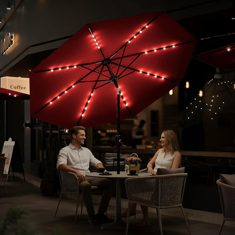 40 led patio umbrella EAST OAK Umbrella, 9 ft Outdoor Table with Solar Lights and 8 Ribs, 1.9inch Aluminum Pole, UPF 50+ Fade Resistant and Push Button Tilt for Deck providing ample coverage for your outdoor activities UHousDeco 9-Foot Outdoor Patio Umbrella