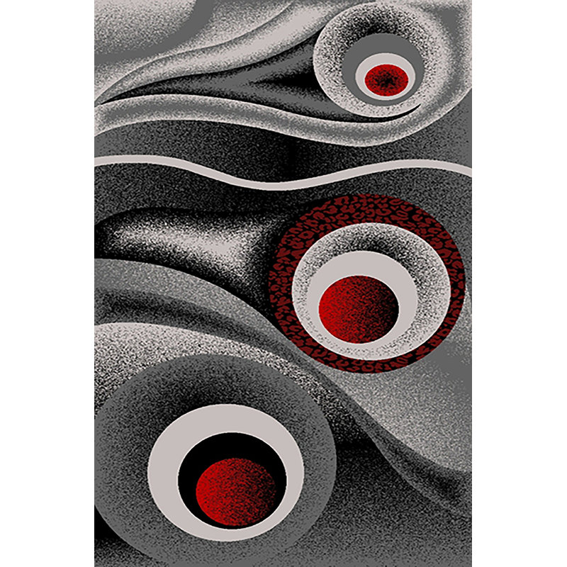 Mccampbell Abstract Area Rug, Rectangle 5' x 7', Red/Gray/Black