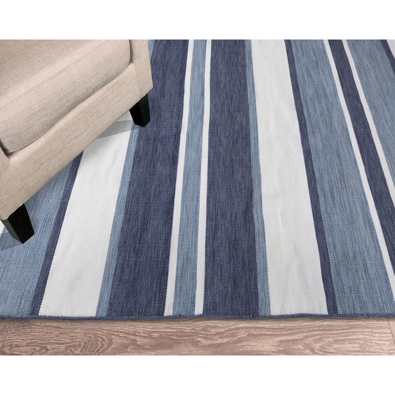 Tapis rayé bleu marine / blanc Sallee, Tapis de couloir 2 pi x 8 pi