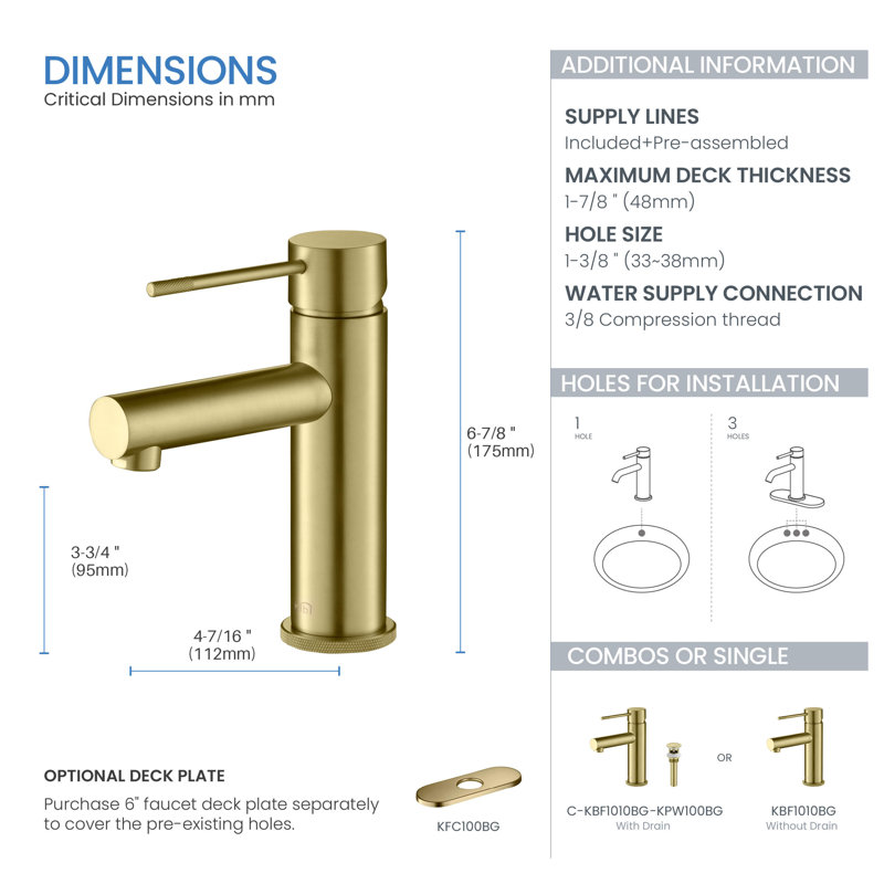 Circular X Single-handle Bathroom Faucet, Brushed Gold, With Pop Up Drain
