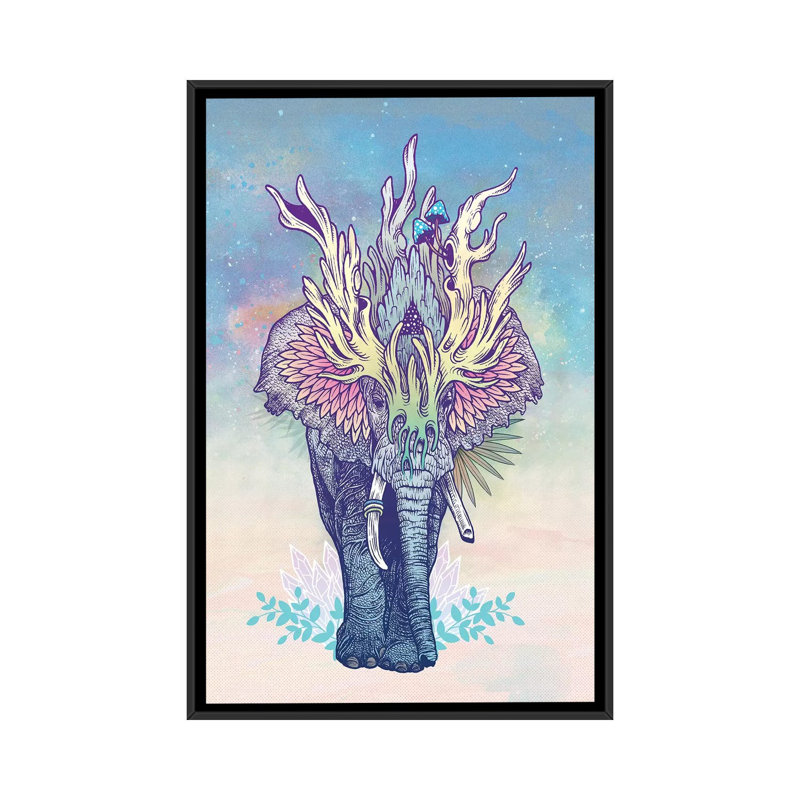 « rites éléphant », impression sur toile, H 26 po x l 18 po x P 1,5 po, Toile avec cadre noir, Pas de tapis