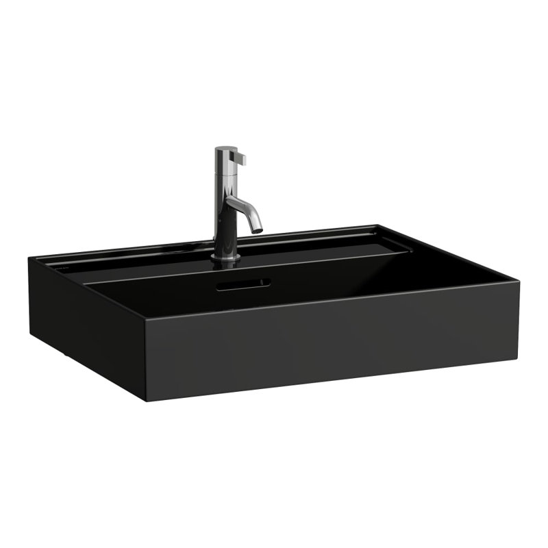 Countertop Washbasin, Ground Bottom, 4.75"H x 13.38"W x 17.69"D, 5.69" H x 18.13" W x 33.1" D, Matte Black, No Faucet Hole