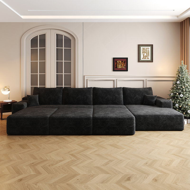 Luxueux canapé-lit modulaire pour le salon sans assemblage requis, Noir, noir, noir, noir