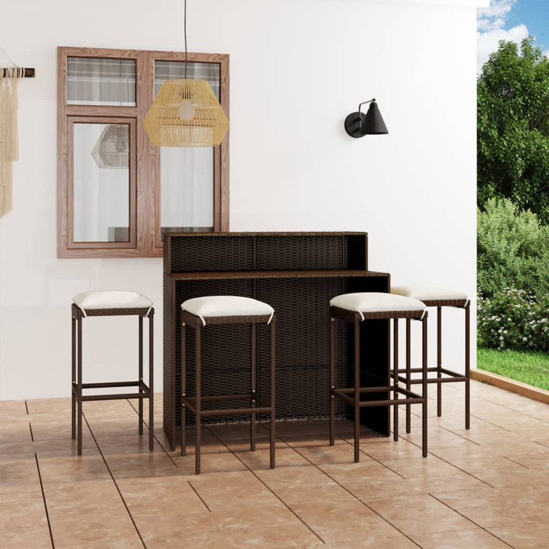 Ensemble repas à hauteur de bar pour 4 personnes avec coussins Euless Specialty, Blanc, Brun