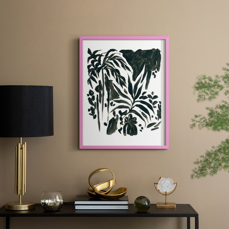 Encre Jungle II, reproduction encadrée - bois massif, Rose, H 11 po x l 9 po