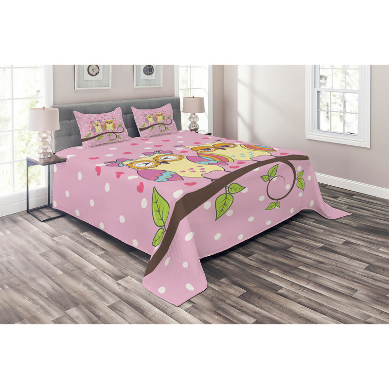 Owl Polyester Coverlet, King Bedspread + 2 Shams