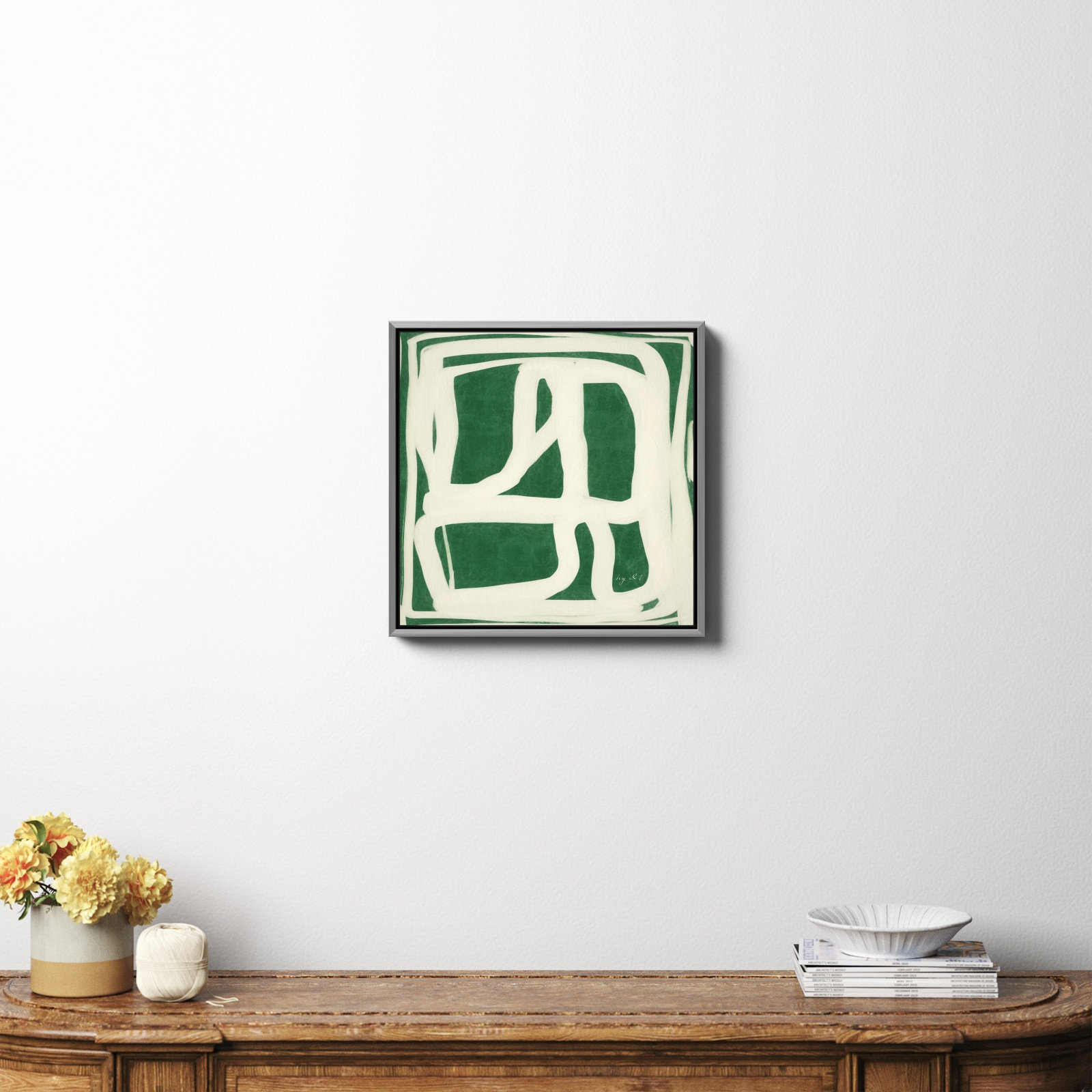 Green White Movement by Ivy&I, No, Silver Framed Canvas, 20" H x 20" W x 2" D