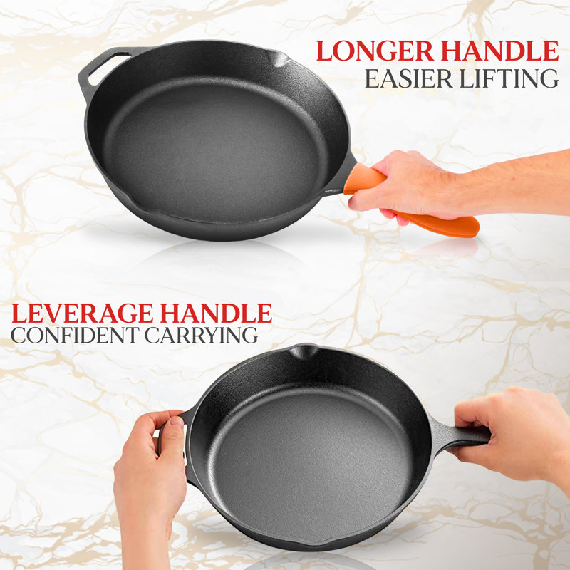 NutriChef 10" & 12" Pre-Seasoned Cast Iron Skillet Set with Silicone Handles