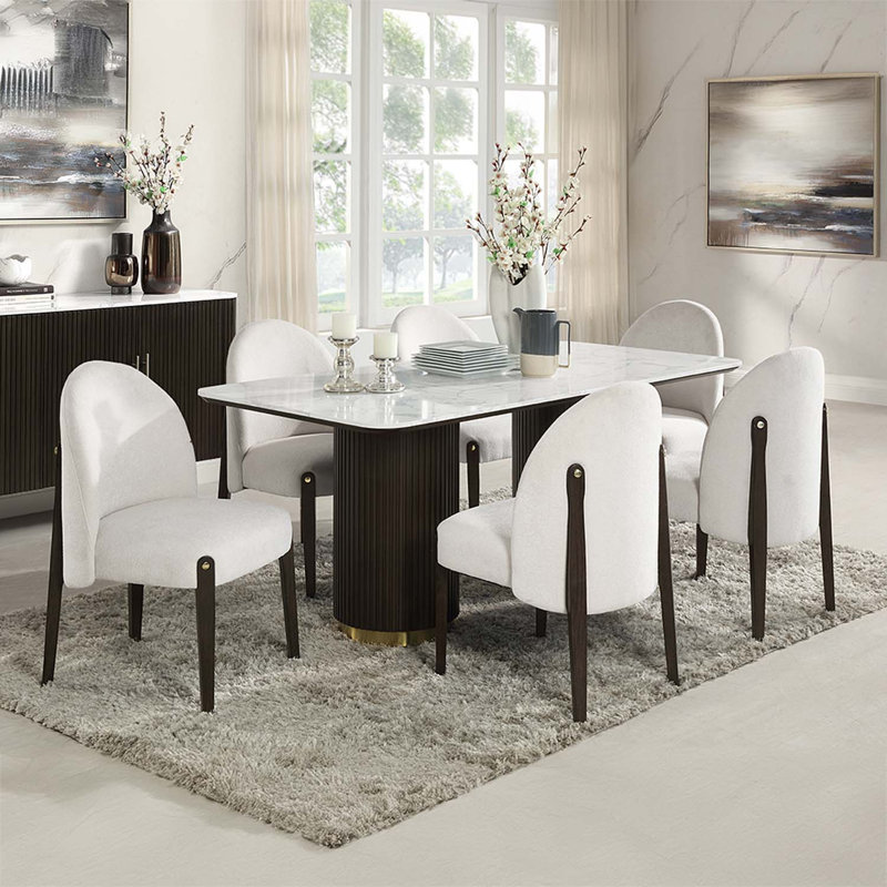 Table de salle à manger rectangulaire 71 po Clayten, plateau en marbre naturel blanc et finition espreeso