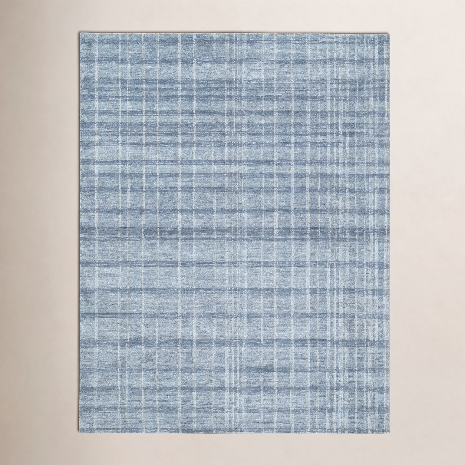 Sanura Blue Hand-Tufted Plaid Wool Rug, Rectangle 3' x 5'