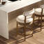 Tabouret de bar 26 po à hauteur de comptoir avec finition pacane, siège et dossier en lin, retour automatique à 180 degrés, siège en similicuir gris, structure en bois à dossier ouvert, garniture cloutée, pieds incurvés, revêtement en tissu