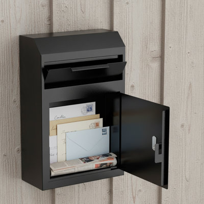 Black Metal Loc Mail Drop Box, Anti-Theft Wall Mount Mailbox Kit For Mail Delivery & Key Return