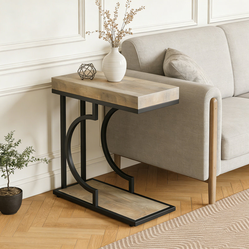 Table de bout moderne étroite C, Gris et noir
