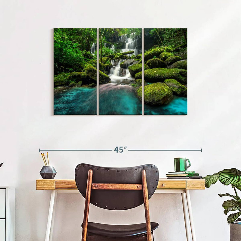 " Tropical Waterfall " 3 Piece Art Set, 24" H x 38" W
