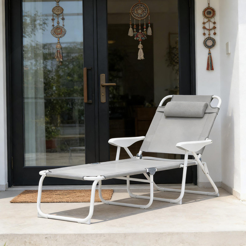Chaise longue d'extérieur pliante, Gris clair
