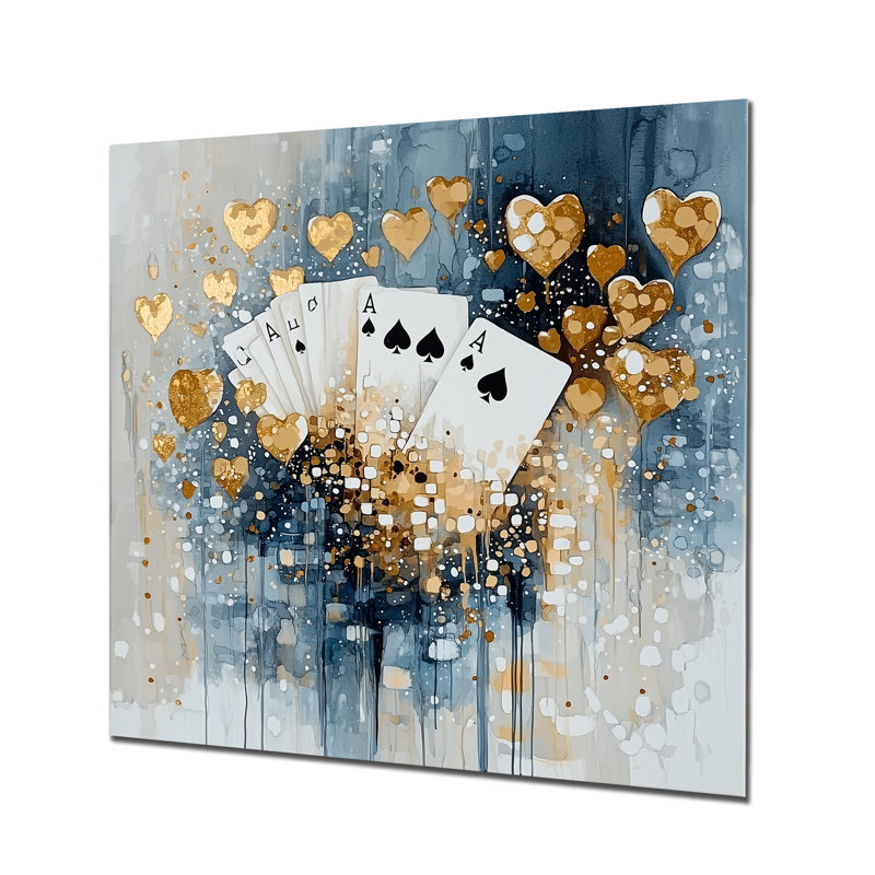 Casino Modern Baccarat Cards II - Entertainment Metal Decor, Casino Metal Print, 16" H x 16" W