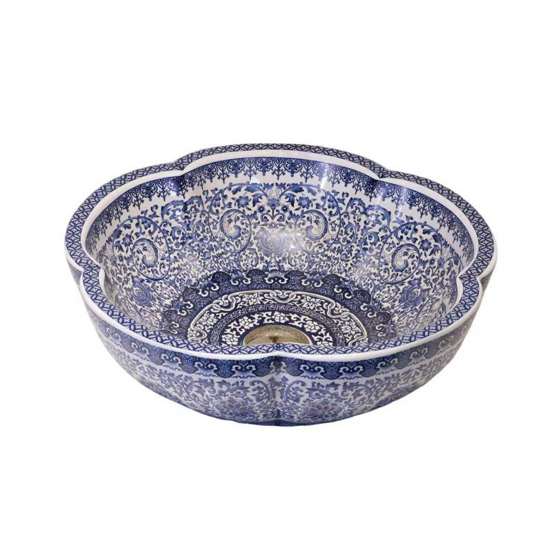 Lavabo vasque de salle de bain en forme de fleur en porcelaine au-dessus du comptoir pour bar et vestiaire chinois