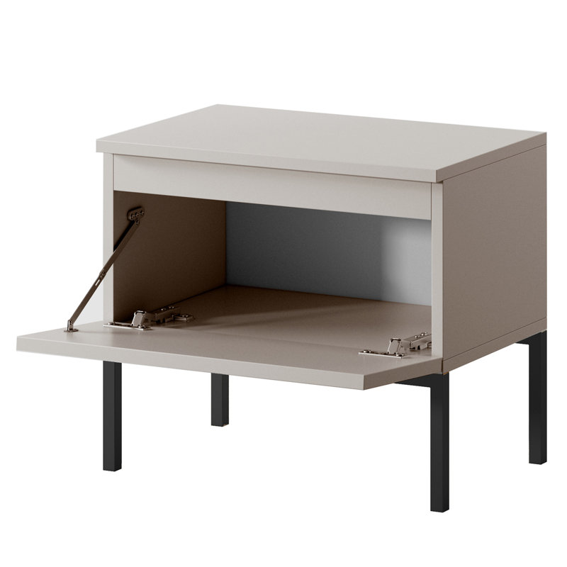 Moaad 49cm W Steel Bedside Table, Beige/Black