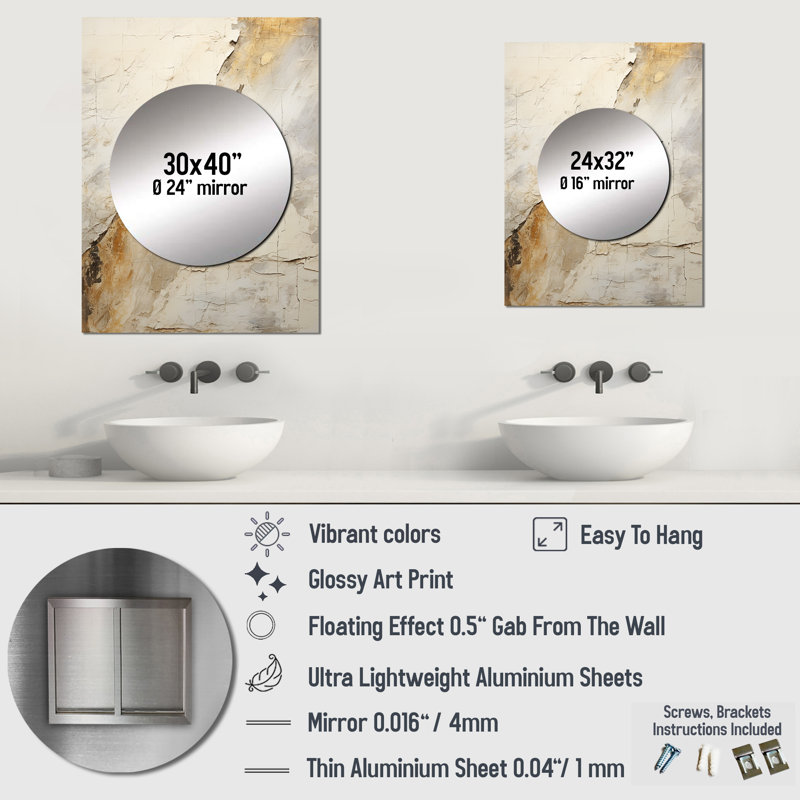 «Flux Earth Minimalist Fossils II - Abstract Collages Unique Wall Mirror Decor», grand miroir moderne, impression d'art en métal