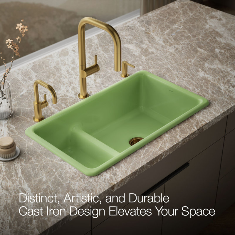 Iron Tones 33" L x 18.75" W Large/Medium Double-Bowl Kitchen Sink, Fresh Green