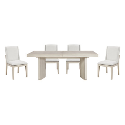 Beautiful Antique White Finish Dining Set 5Pc Extendable Table And Upholstered Chairs Wooden Classic Furniture