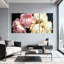 Pivoine roses et blanches sur fond noir, ensemble de 3 impressions sur toile-2062384279