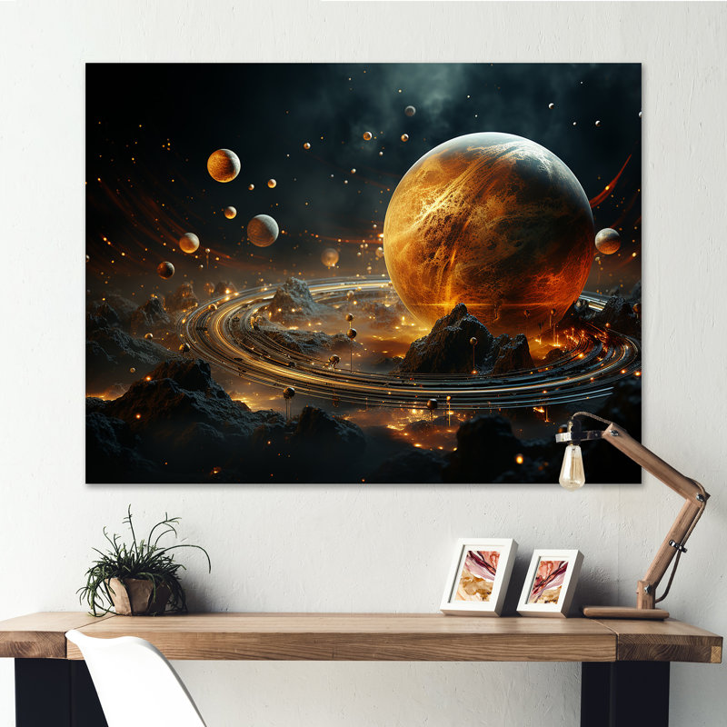 Art mural mural jaune et noir avec ceinture d'astéroides IV, Toile tendue, H 12 po x l 20 po x P 1 po