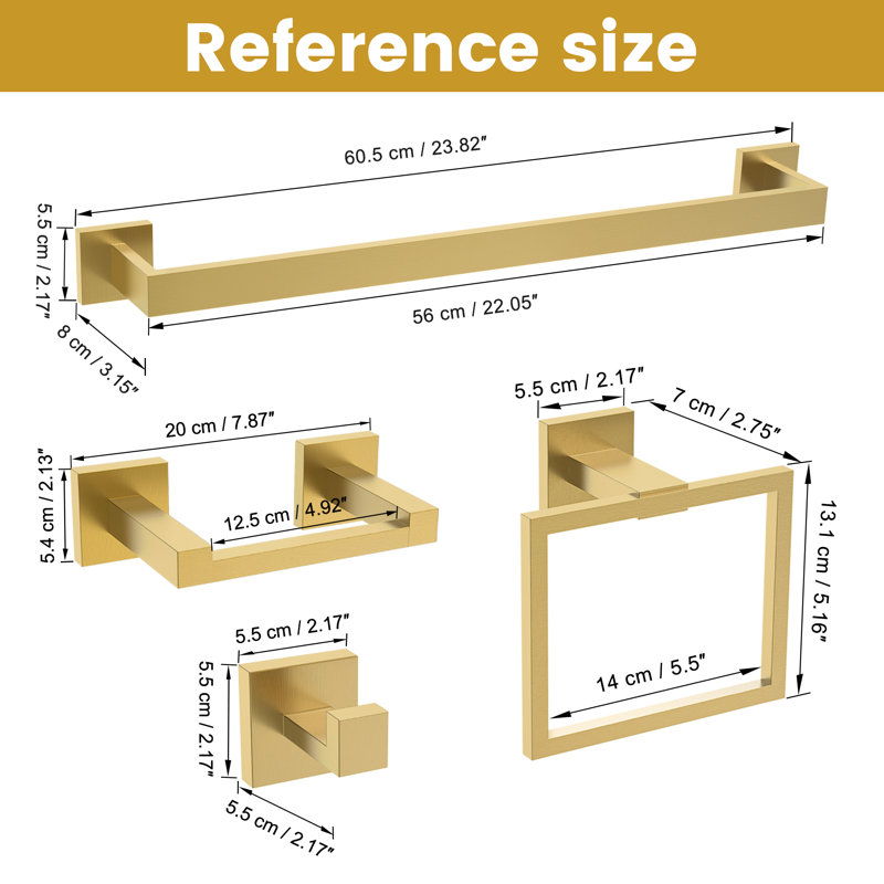 5 - Piece Bathroom Hardware Set (set Of 5), Brushed Gold