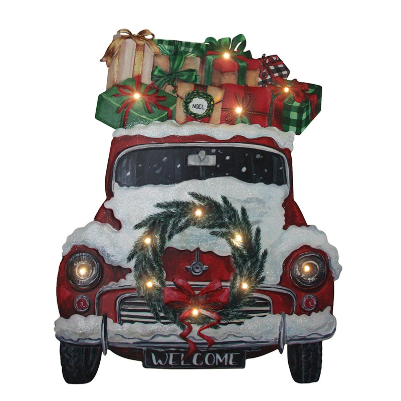 Enseigne de Noël pré-éclairée - Camion rouge avec lumières DEL 