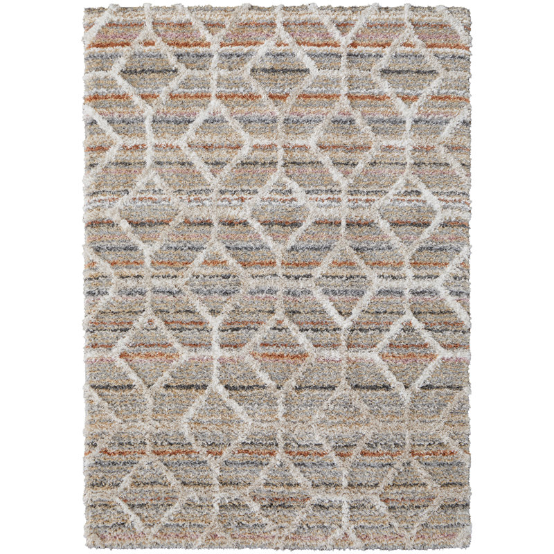 Caide Bohemian & Eclectic Diamond Polyester Area Rug, Rectangle 9' x 12'
