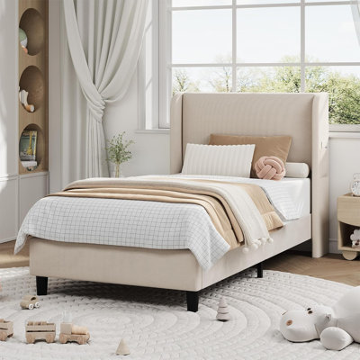 Structure de lit simple avec tête de lit ajustable, lit plateforme tapissier en velours