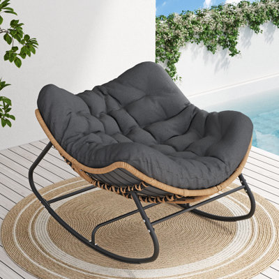 Weixel Modern Oversized Compact PE Wicker Outdoor Rocker Papasan Chair, Plush Cushion & Weather-Resistant