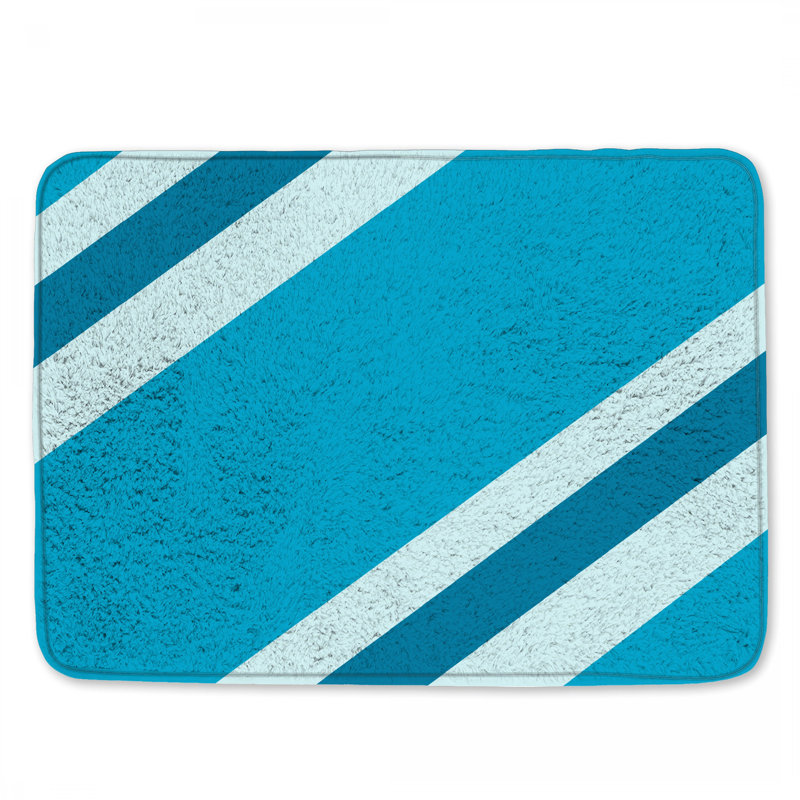 Tapis de bain bleu à rayures diagonales, L 24 po x L 17 po