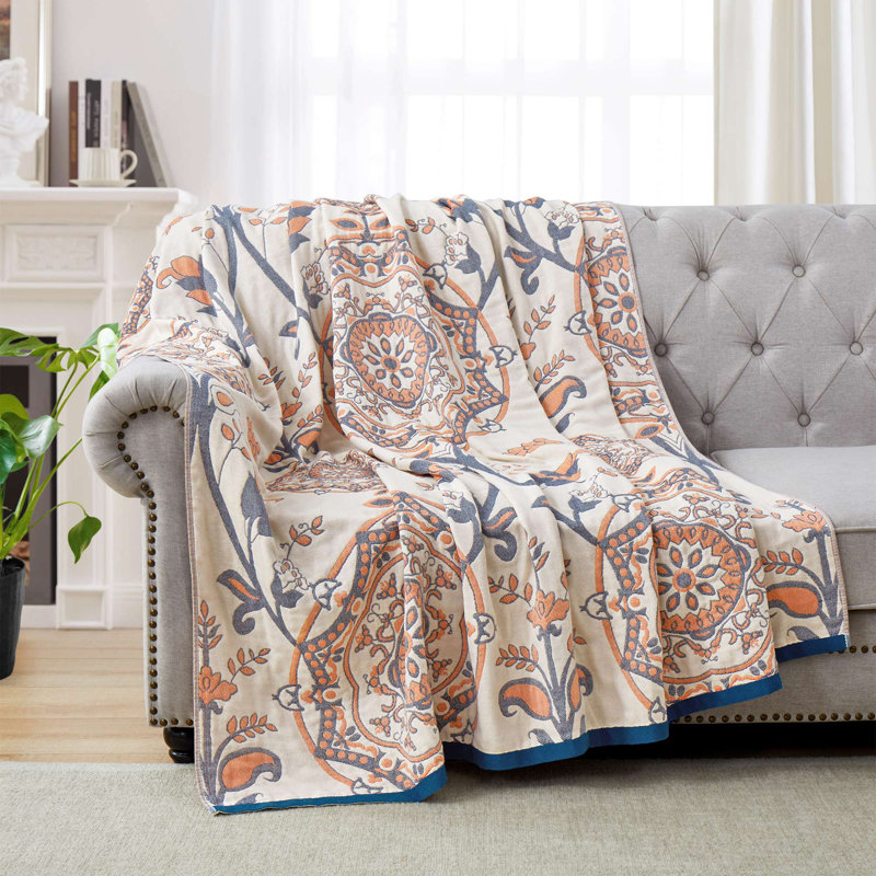 Jeté 100% coton naturel, jeté Boho tissé doux et respirant pour canapé, canapé et lit, Mauve