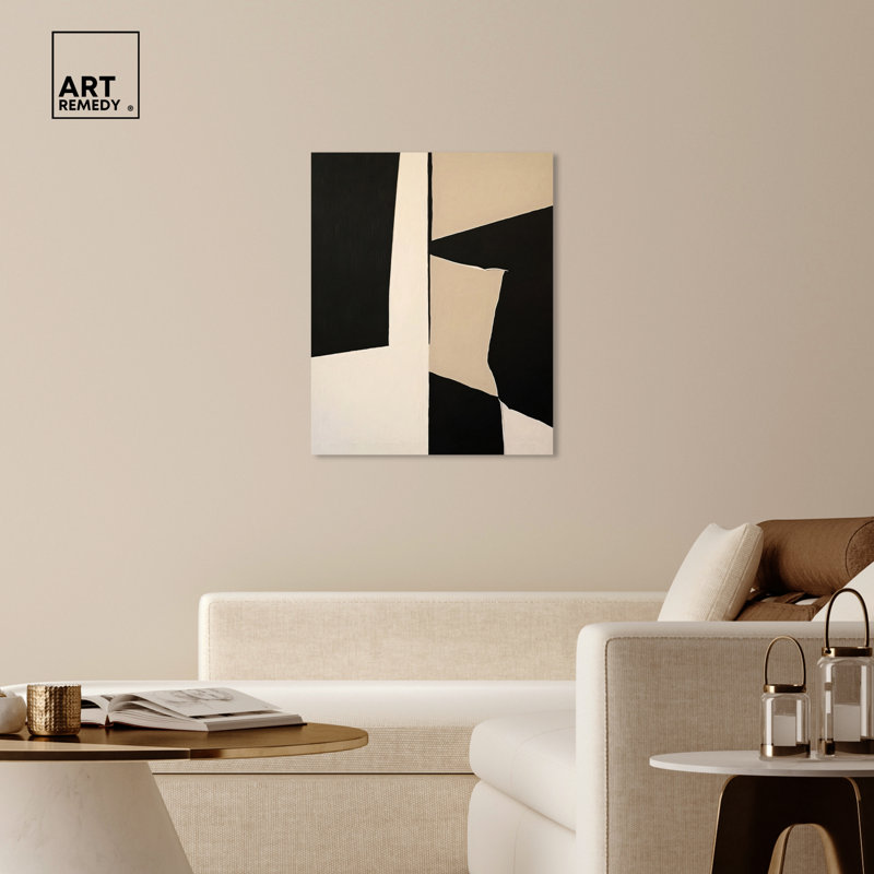 Modern Black and Beige Abstract Canvas Wall Art, 30" x 36"
