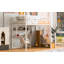 Lit mezzanine double en métal avec garde-robe, bureau, tablettes de rangement, blanc