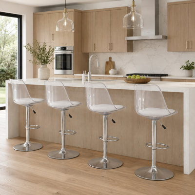 Glam Adjustable Height Bar&Counter Stool with Footrest and Faux Leather Seat
