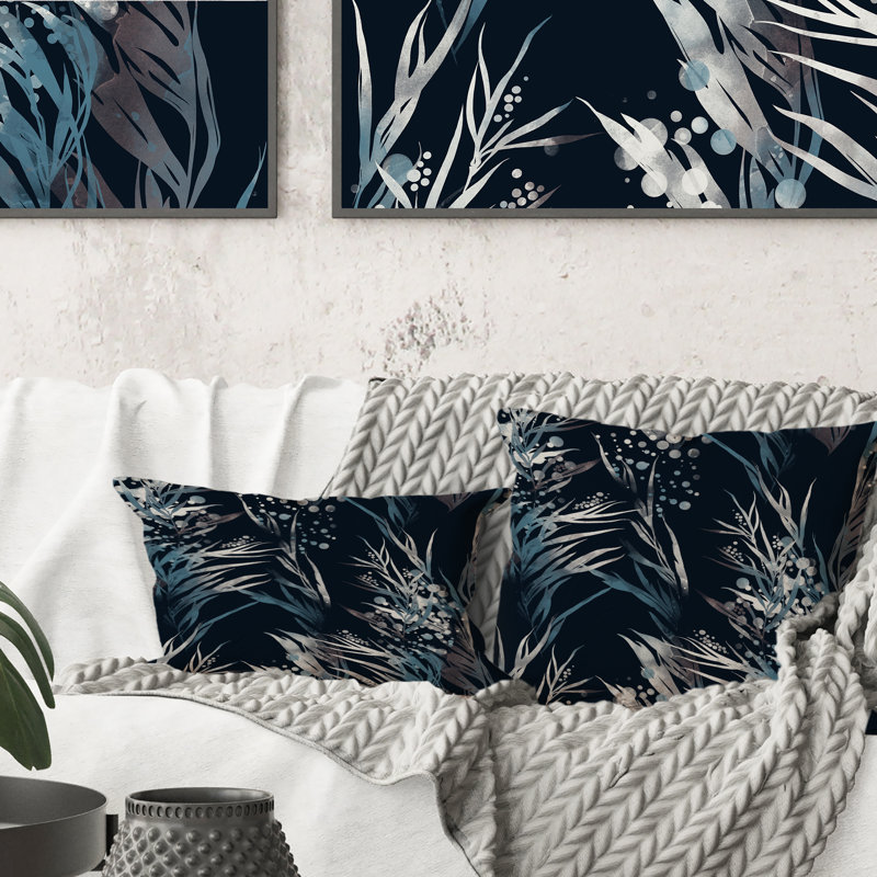River Algae In Tones - bleu et gris - Coussin décoratif à imprimé traditionnel
