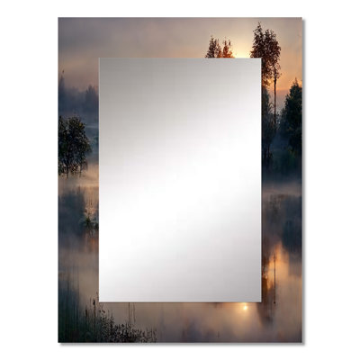 Morning Fog Over The Lake Sunset III - Lake Mirror, Traditional Decorative Wall Mirror, Printed Metal Art